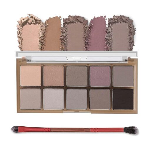 Erinde 10 Colors Mini Naked Eyeshadow Makeup Palette, Matte Taupe & Brown Eye Shadow, Neutral Nude Smoky Eyeshadow Make Up Pallet with Brush, Ultra-Blendable Waterproof & Long-Lasting Travel Size Gift