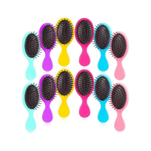 12 Pieces Mini Wet Hair Brush Travel Detangling Brush Soft Bristles Wet Dry Hair Brush Kids Hair Brush for Most Hair Types with Ease Knots Without Tears or Breakage ( Cute Colors )