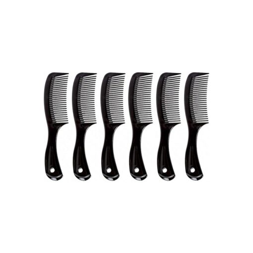 Travel Size Wide Tooth Handle Comb, 6", 6 Pack, Black