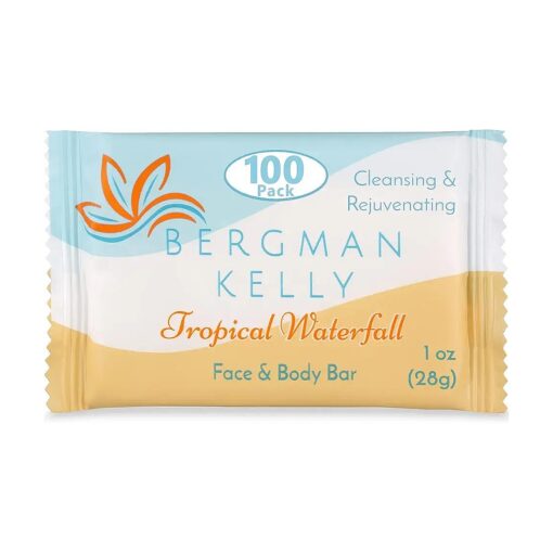 BERGMAN KELLY Hotel Soap Bars ( Tropical Waterfall, 1 oz, 100 PK ), Travel Size Luxury Bulk Amenities Bar Soap, Mini Individually Wrapped Rectangular Soap, Small Toiletries for Airbnb, Motel, Guest Bath