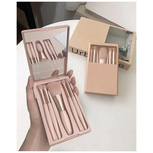 Travel Size Makeup Brushes Set, Easy-taken Mini Makeup Brush Set with Case and Mirror, Small Complete Function Cosmetic Brushes Kit Perfect for On The Go ( Apricot )