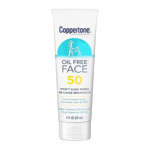 Face Sunscreen SPF 50, Oil Free Sunscreen for Face, Water Resistant SPF 50 Sunscreen Face Lotion, Travel Size Sunscreen, 3 Fl Oz Tube