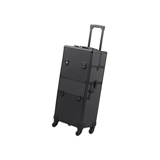 AW Rolling Makeup Train Case 2 in1 Large Storage Cosmetic Trolley with Storage box Lockable Aluminum Makeup Travel Case for Travel Salon Trolley Cosmetics Hairdressing ( Classic Black )