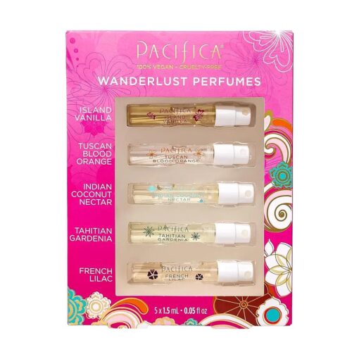 Pacifica Beauty, Wanderlust Spray Perfume Trial Set, Island Vanilla, 5 Scents, Fragrance Sampler Gift Set, Natural & Essential Oils, Clean, Vegan & Cruelty Free