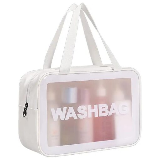 Travel Toiletry Bag for Women and Men, Matte Translucent Toiletry Bag with Handy Handle, Makeup Cosmetic Organizer Bag for Travel Toiletries Accessories ( White )