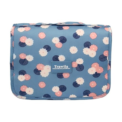 Travel Hanging Toiletry Bag Cosmetic Bag Makeup Organizers for Men & Women with Sturdy Hook ( Blue flower )