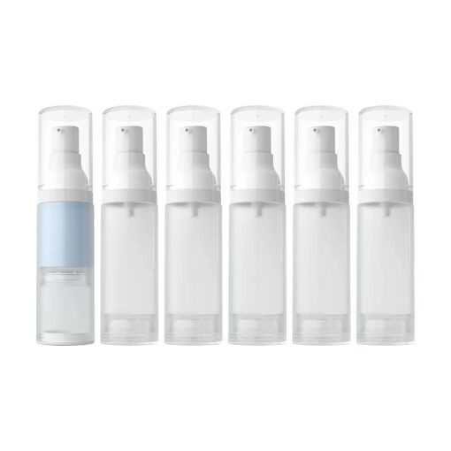 LONGWAY 1oz 30ml Airless Cosmetic Cream Pump Bottle Travel Size Dispenser Refillable Containers/Foundation Travel Pump Bottle for Shampoo ( Pack of 6, Frosted Translucent )