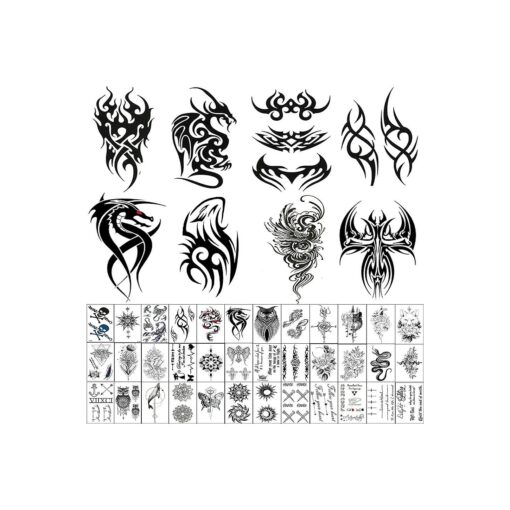 AWLEE 45 Sheets Temporary Tattoos for Men Tribal Totem Tattoo Stickers Black Fake Tattoo Waterproof Removable ( Pattern4 )