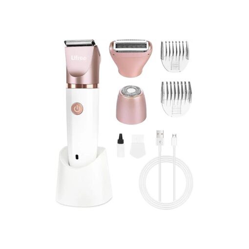 Ufree Bikini Trimmer for Women, Electric Razors Shaver for Face Body Pubic, Wet & Dry Use Grooming Kit, Gentle Hair Removal, 3 in 1 Waterproof and Cordless Hair Trimmer, USB Recharge, Gold