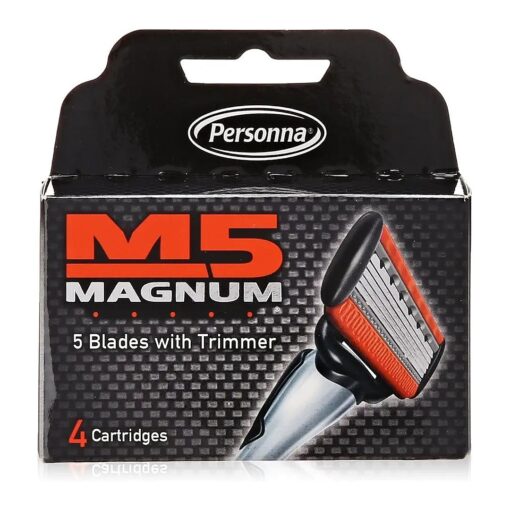 M5 Magnum Razor Cartridge Blades with Trimmer, 4 Count Refill Blades ( 2 Pack )