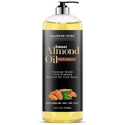 MAJESTIC PURE Sweet Almond Oil, Triple A Grade Quality, Pure and Natural from Spain, Cold Pressed, ( Packaging May Vary ) - 16 fl, Oz