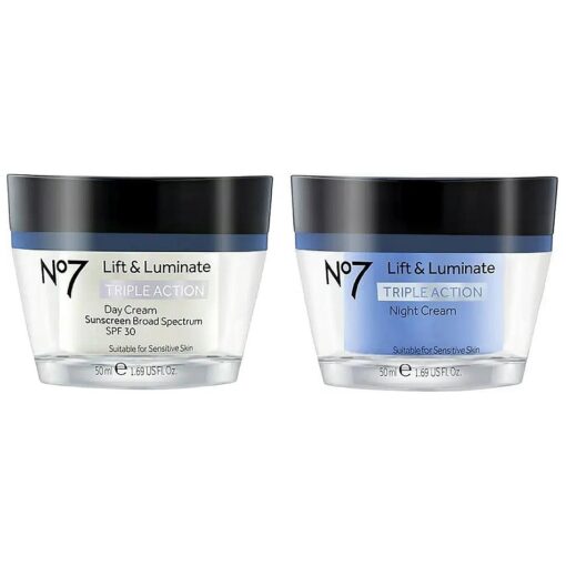 No7 Lift and Luminate Triple Action Face Cream - Day and Night Bundle - 1.69 fl oz Each - Hypoallergenic Day and Night Cream by No 7 - SPF 30 in Day Cream