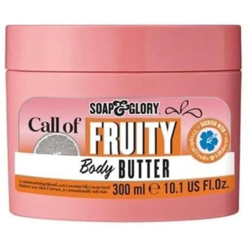 Soap & Glory Call of Fruity Body Butter - Moisturizing Body Cream with Vitamin E, Coconut Oil & Aloe Extracts - Tropical Fruits, Juicy Melon & Hibiscus Cocoa Butter for Dehydrated Skin ( 300ml )