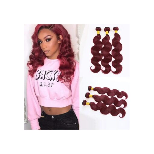 Human Hair Bundles # 99J Burgundy Bundles Body Wave 100 % Brazilian Human Hair 16" 18" 20" inch