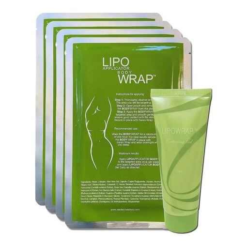 Tummy Body Wrap with Guarana, Green Tea, Seaweed Wraps Works for Stomach Belly Legs Arms Abdomen, ( 4 Wraps + Gel )