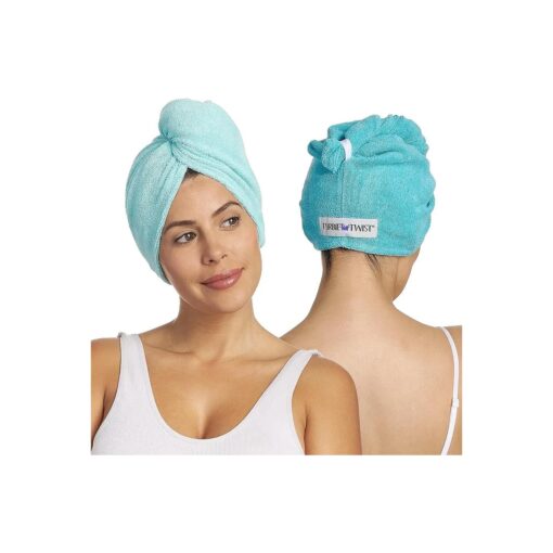 Turbie Twist Microfiber Hair Towel Wrap - for Women, Men & Kids - Travel & Bathroom Essential - Quick Dry Hair Turban for Curly, Long & Thick Hair - 2 Pack ( Dark Aqua, Light Aqua )