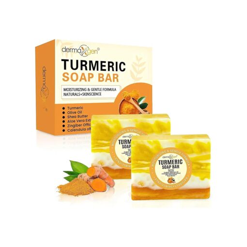 Organic Turmeric Soap Bar | Pure Natural Handcrafted Skincare, Face & Body Cleanser | Blemish Control, Reduce Acne, Evens Tone, Fades Scars, Sun Damage, Age Spots ( Pack of 2 )