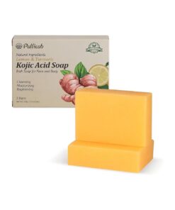 Lemon Turmeric Kojic Acid Soap for Hyperpigmentation, Skin Brightening Soap for Dark Spots with Tea Tree Oil, Shea Butter, Coconut Oil & Vitamin C, Women Mens Bar Soap for Face Body - 2 Bars