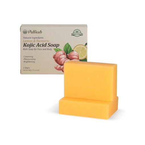 Lemon Turmeric Kojic Acid Soap for Hyperpigmentation, Skin Brightening Soap for Dark Spots with Tea Tree Oil, Shea Butter, Coconut Oil & Vitamin C, Women Mens Bar Soap for Face Body - 2 Bars