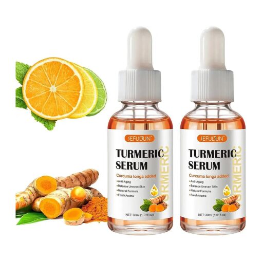 2 Pack Turmeric Serum for Dark Spots, Turmeric Dark Spot Corrector Serum for Acne, Hyperpigmentation and Smooth Skin, Formulated with Hyaluronic Acid, Vitamin C & E - 1.01 FL.OZ