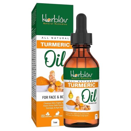 Turmeric Oil for Face & Body - All Natural Turmeric Skin Brightening Serum for Dark Spots - Cleanses Skin, Fights Acne, Evens Tone, Scars - Pure Handcrafted Turmeric Oil Skincare Made in the USA