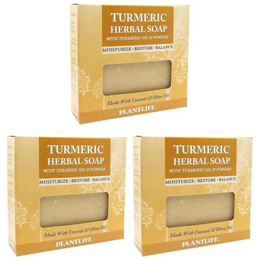 Plantlife Turmeric 3-Pack Bar Soap - Moisturizing and Soothing Soap for Your Skin - Hand Crafted Using Plant-Based Ingredients - Made in California 4.5oz Bar