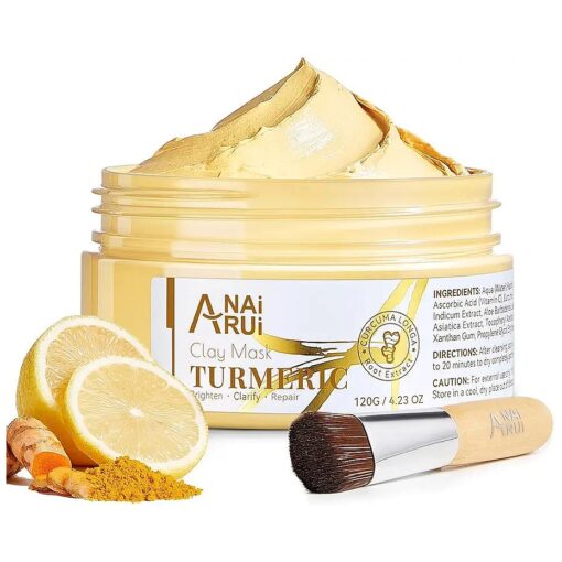 ANAI RUI Turmeric Vitamin C Face Mask for Dark Spots, Kaolin Clay Mask with Vitamin C E and Aloe, Skin Care Turmeric Clay Mask for Acne & Refineing Pores, Smooth & Radiant Skin, 4.23 OZ