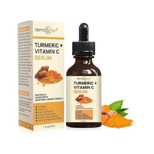 Turmeric Face Serum + Vitamin C : Organic Moisturizer for Acne Reduction, Clear Skin Tone, & Anti-Aging Benefits - Hydrate Dull & Dry Skin - Facial Serum - 1 FL OZ