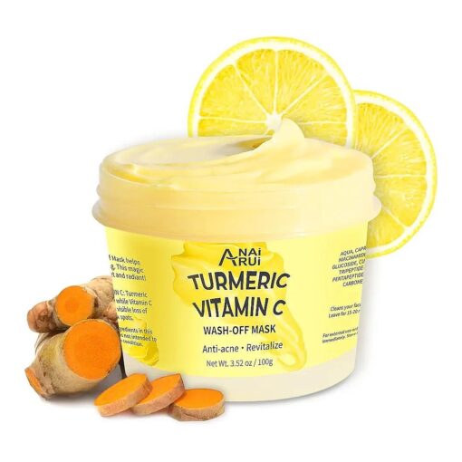 ANAI RUI Turmeric Vitamin C Face Mask, Facial Mask Hydrating, Glow Ice-Cream Mask, Revitalizing, Boost Radiance for Dry, Dull Skin, 3.52 oz ...