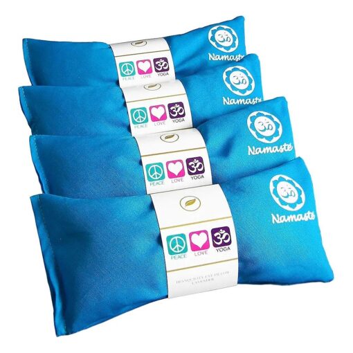 Namaste Lavender Yoga Eye Pillows - Hot Cold Aromatherapy for Stress, Meditation, Spa, Relaxation Gifts - Set of 4 - Turquoise Cotton