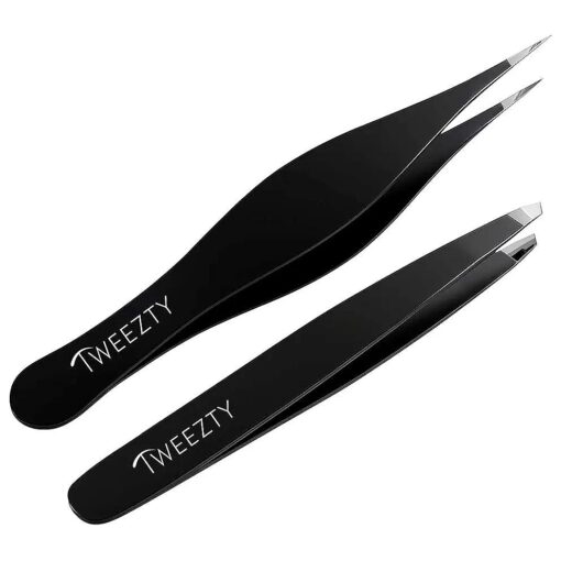 Tweezer Set of Slanted Tweezers and Precision Tweezers - Stainless Steel Pointed Tweezers for Ingrown Hair, Eyebrow Plucking, and Blackhead and Splinter Removal