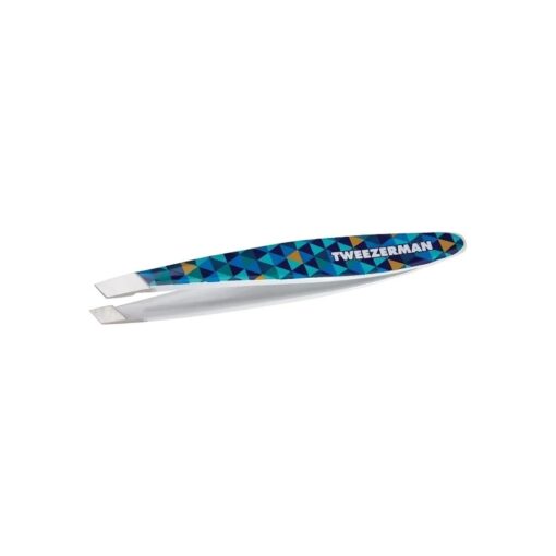 Tweezerman Mini Slant Tweezer - Tweezers for Eyebrows, Travel Tweezers for Eyebrows, Facial Hair, Ingrown Hair ( Geometric Pattern )