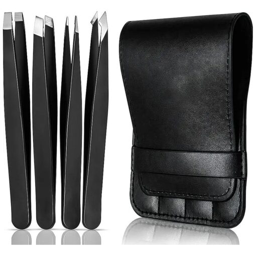 Tweezers Set - Professional Stainless Steel Tweezers for Eyebrows - Great Precision for Facial Hair, Splinter & Ingrown Hair Removal - Tweezers for Women & Men with Travel Case