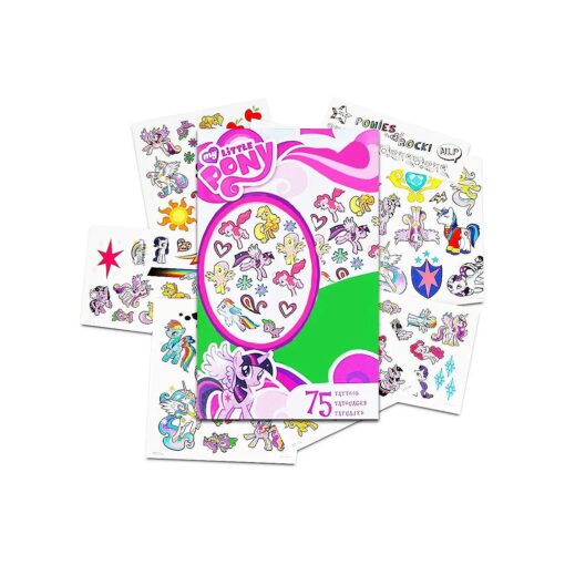 Hasbro My Little Pony Temporary Tattoos - 75 Tattoos - Twilight Sparkle, Rainbow Dash, Fluttershy, Pinkie Pie, Applejack, Rarity, Spike The Dragon, Princess Celestia, and Princess Luna !