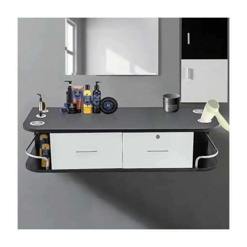 VEVOR Black & White Salon Wall Mount Styling Station Classic Locking 2 Drawers Storage Beauty Salon Spa Equipment Barber Station