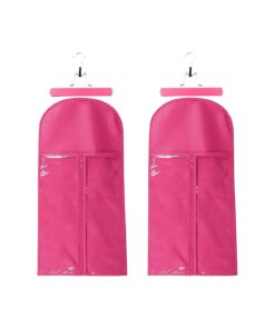 2 PCS Hair Extensions Storage Bag, Storage Bag for Extension with Wooden Hanger, Dust Proof Portable Wig Storage Bag Hair Extension Carrier Holder With Strong Durable Zipper, Rose Red