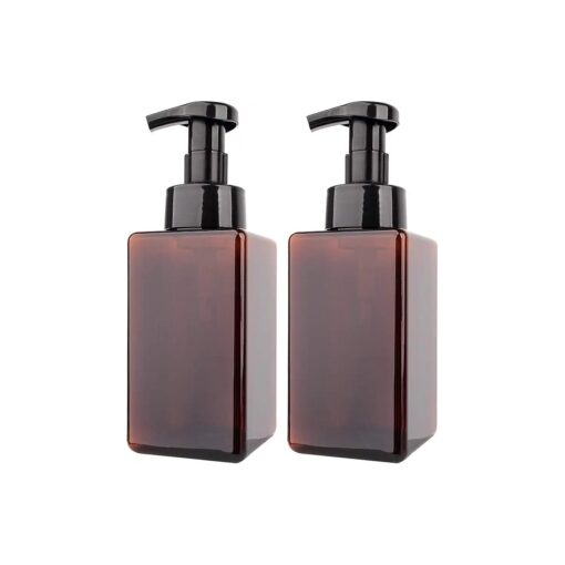 2 Pack Foaming Soap Dispenser 15oz Refillable Foam Liquid Hand Soap Empty Plastic Pump Bottle Container for Bathroom Vanities, Kitchen Sink, Hospital, Clinic, Amber Brown 450ml