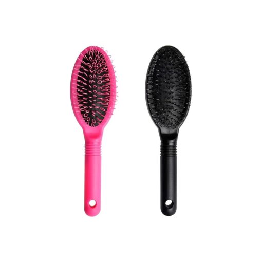 Loop Wig Brush Akamino Hair Extension Brush - Detangler Brush for Remy Human and Synthetic Hair, Pink and Black - 2 Pieces