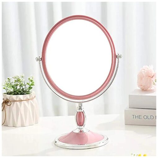 6-Inch Mirrors Tabletop Vanity Makeup Mirror Two-Sided Swivel Desk Mirror One Side 3X Magnification ( Bead Pink )