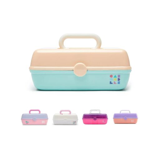 Caboodles Pretty in Petite Makeup Box, Two-Tone Peach on Seafoam, Hard Plastic Organizer Box, 2 Swivel Trays, Fashion Mirror, Secure Latch for Safe Travel