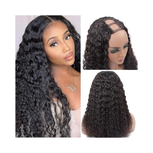 U Part Wigs Human Hair Wigs for Black Women Brazilian Deep Curly Remy Human Hair Glueless Full Head Clip in Half Wig U Shape Wig 150 % Density Natural Color ( 18 Inch