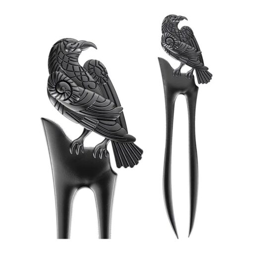 2pcs U Shape Raven Hair Prong Styling Pins Black Wicca Witch Hair Sticks Slide Renaissance Festival Hair Forks Acceossories for Women