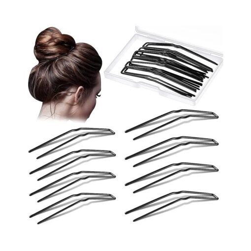 24 Pcs U Shaped Hair Pins Ballet Bobby Pins U Pin Hair Styling Pins Bobby Pins for Updo with Storage Box Metal U Bun Hair Forks for Women Girls Thick Thin Long Curly Hair ( Black, 2.5 Inch, 3 Inch )