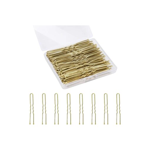 U Shaped Hair Pins, 100PCS 2.4inch Bun Hair Pins for Women Kids Girls Hairdressing Salon with Storage Box, for All Hair Types - Gold