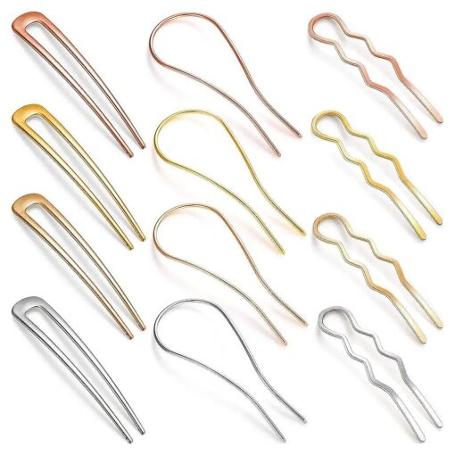 12 Pieces Metal U Shaped Hairpins U Shaped Hair Pin Stick Hair Pin Fork Sticks French Hair Pin 2 Prong Updo Chignon Pins Elegant Hair Accessories for Women Girls