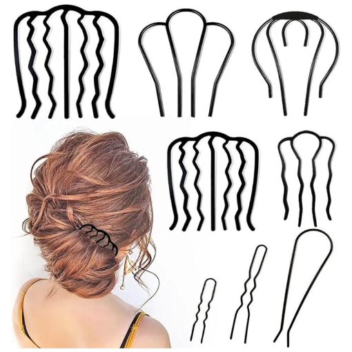 8 Piece Hair Side Combs U Hair Pins Hair Fork Clip Hair Stick for Updo Bun, U Shaped Teeth Hair Combs for Vintage Hairstyle Hair Accessories