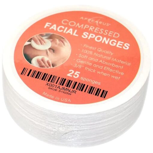 Facial Sponges - APPEARUS Compressed Natural Cellulose Face Sponge | Made in USA | Professional Spa Sponges for Face Cleansing, Massage, Pore Exfoliating, Mask, Makeup Removal ( 25 Count ) ( White )