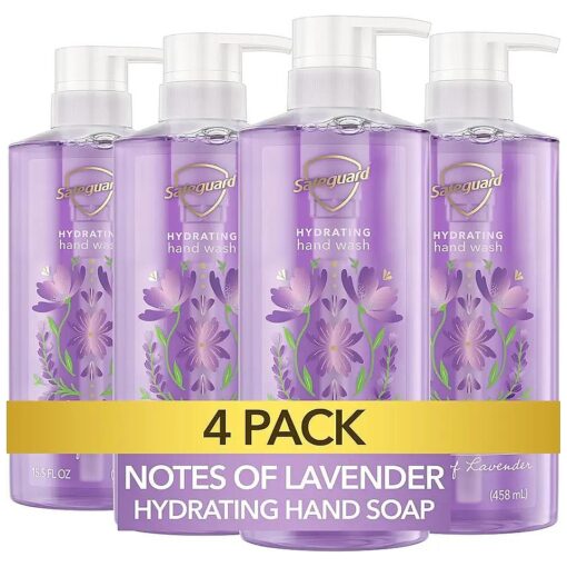 Safeguard Hydrating Liquid Hand Soap, Lavender Scent, Made with Plant Based Cleansers, 15.5 oz ( Pack of 4 )