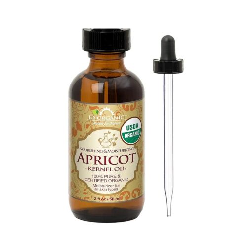 US Organic Apricot Kernel Oil, USDA Certified Organic,100 % Pure & Natural, Cold Pressed Virgin, Unrefined in Amber Glass Bottle w/Glass Eyedropper for Easy Application ( 2 oz ( Small ) )