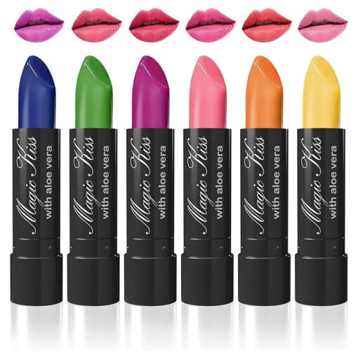 Color Changing Matte 6 Piece Lipstick Set infused with Aloe Vera Made in USA ( Colors of Aloha 1 )